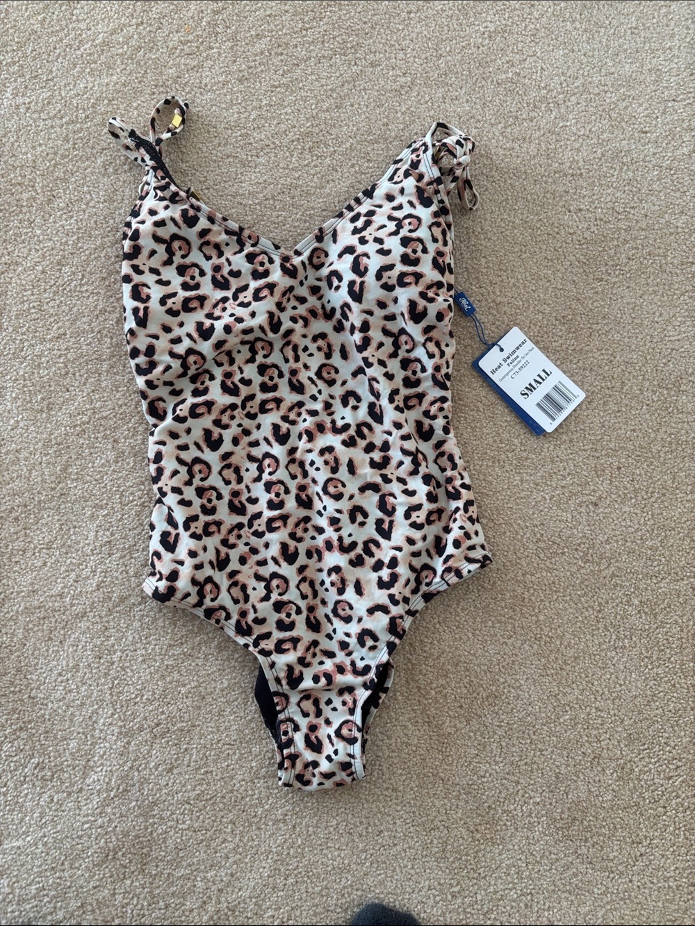 Women’s Leopard Print One-Piece Swimsuit - Small - Beige/Pink